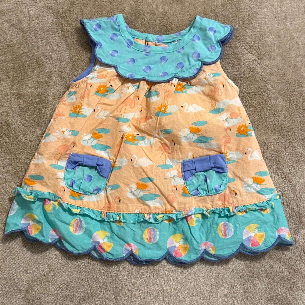 Matilda Jane Flamingo Pond Tunic Scalloped Beach Ball Dress Top 6-12M